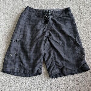 Molokai Surf Company Swim Shorts Mens Large Gray Plaid Star Cargo Trunks Beach